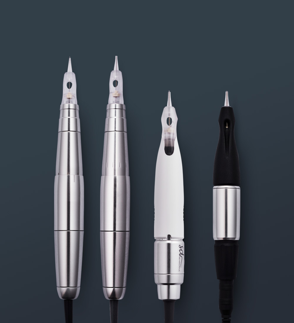 Four different High end needle modules, on a grey background